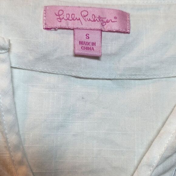 Lilly Pulitzer Tunic Top Cover Up Embroidered Cotton Long Sleeve White BOHO S - Picture 10 of 11
